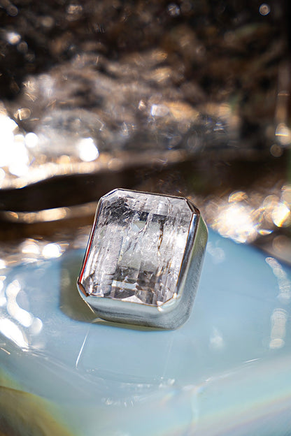 Square Goliath Ring in Striated Crystal (Silver) SHIPS IN APRIL