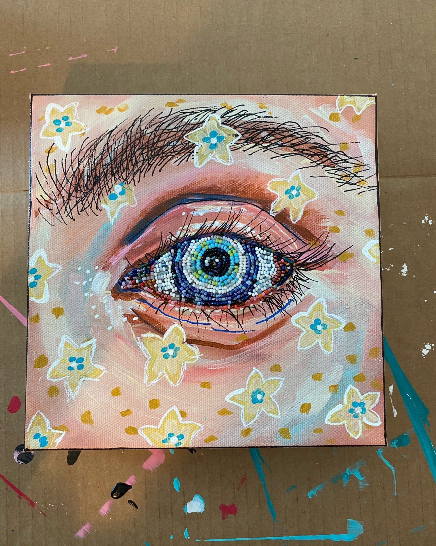 Armageddon Eyes ( original painting / beaded artwork ) Heather Freitas