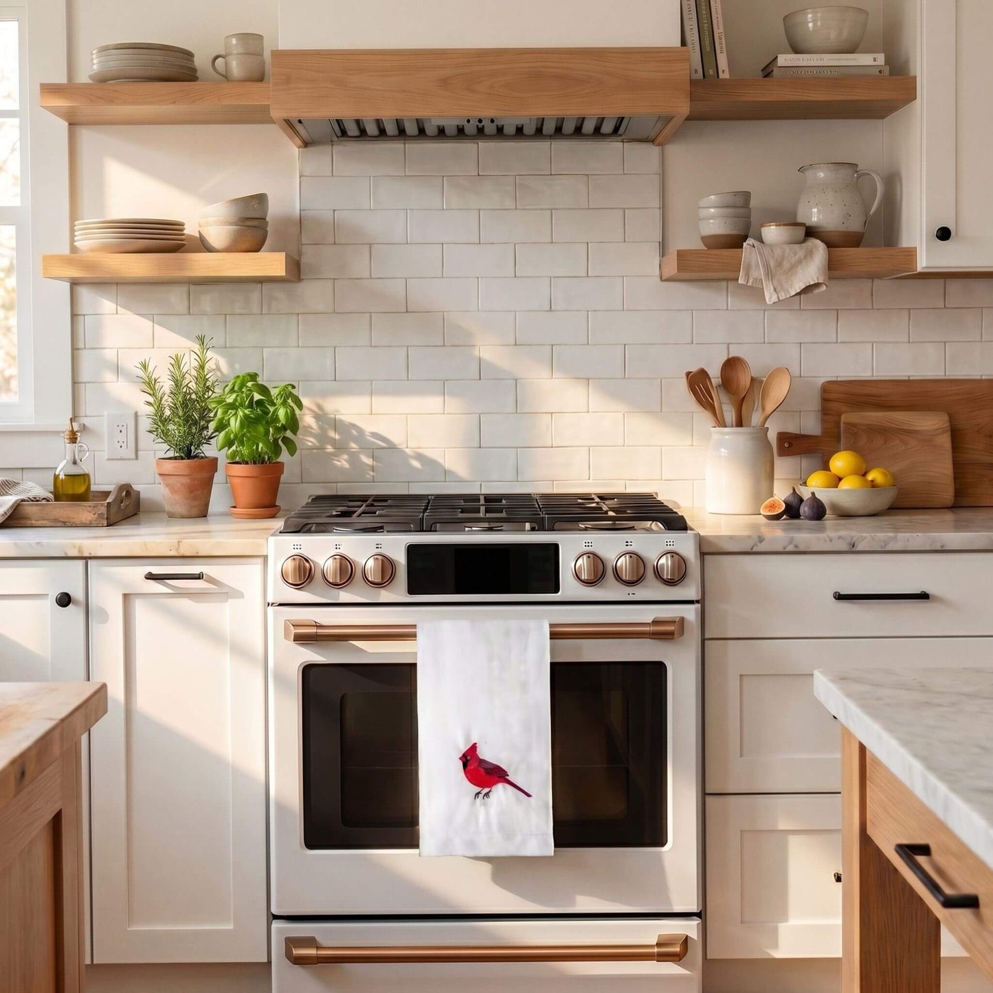 100% Cotton Tea Towels with Bird Embroidery - Kitchen Towels