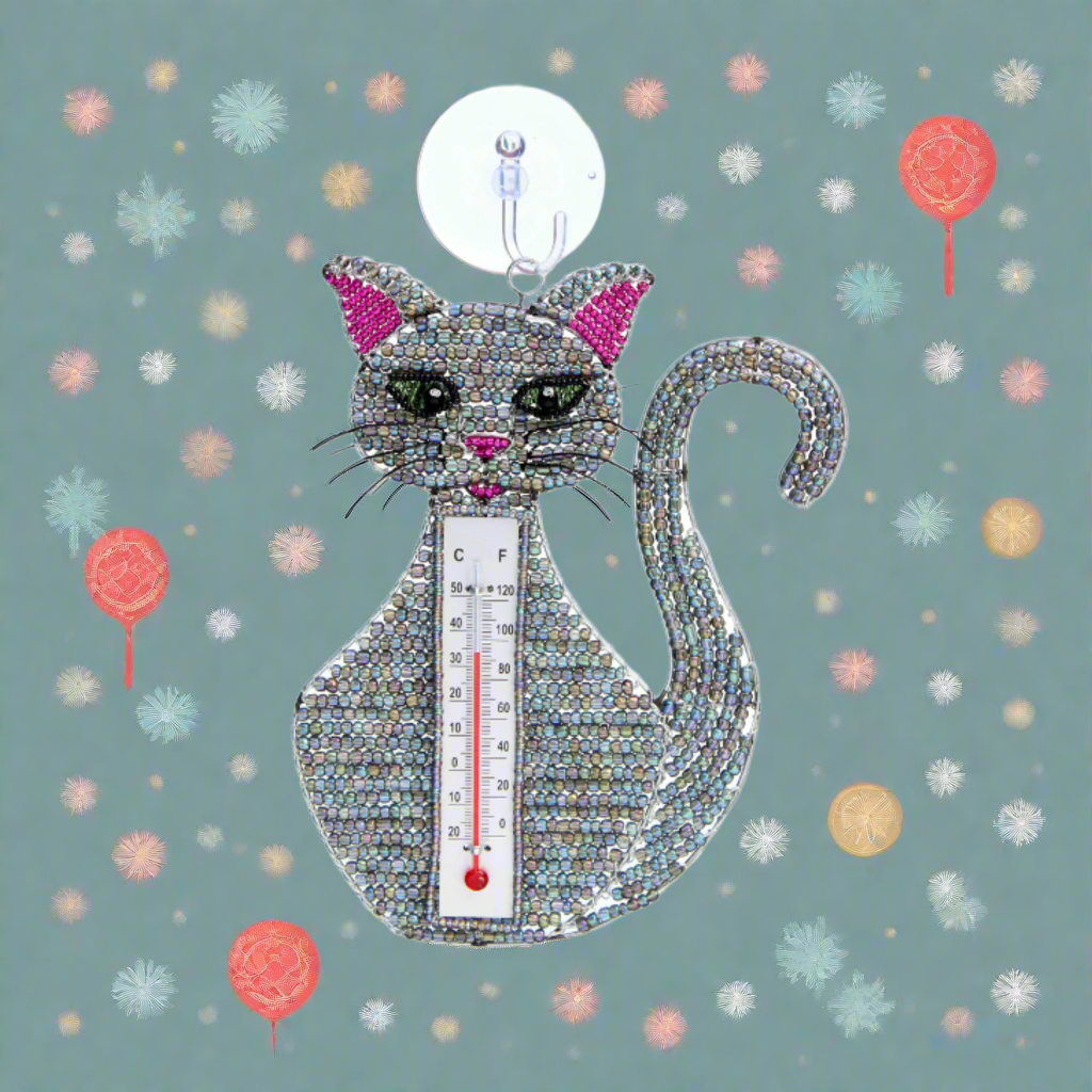 Handmade Cat Window Thermometer – Haitian Artisan Outdoor Décor.