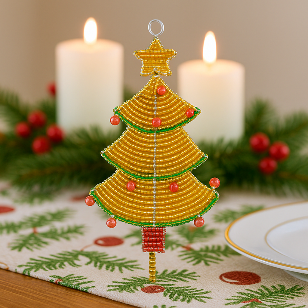 Beaded Christmas Tree with Star Ornament – Handmade Holiday Décor by Haitian Artisans.