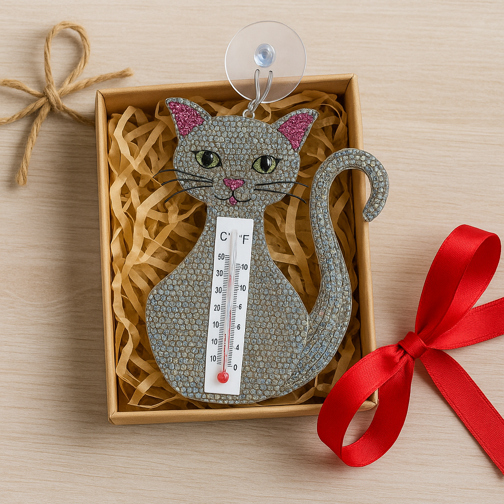 Handmade Cat Window Thermometer – Haitian Artisan Outdoor Décor.