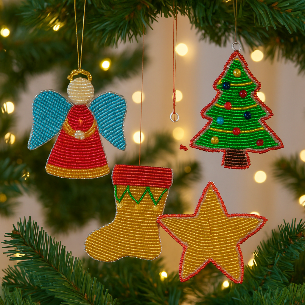 Handmade Beaded Christmas Stocking Ornament – Haitian Artisan Holiday Décor