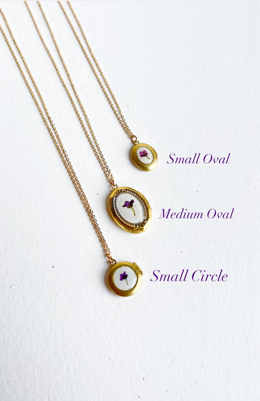 Wildflower Lockets with Real Purple Flowers