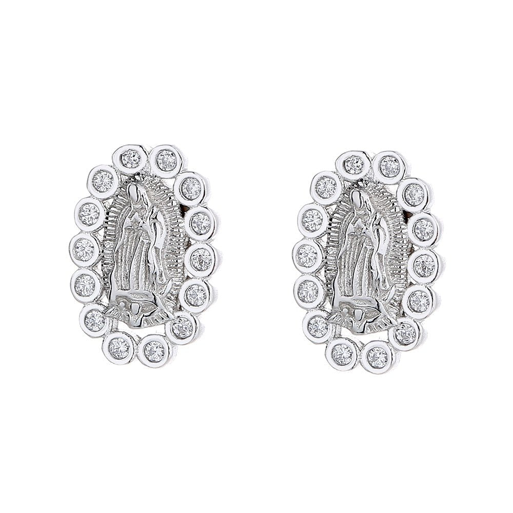 Sterling Silver Miraculous Mary Earrings with crystals - Creative Freedom Collective