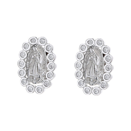 Sterling Silver Miraculous Mary Earrings with crystals - Creative Freedom Collective