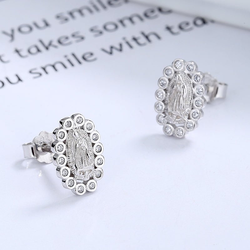 Sterling Silver Miraculous Mary Earrings with crystals - Creative Freedom Collective