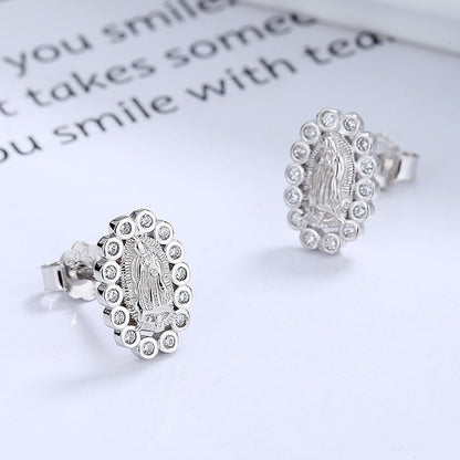 Sterling Silver Miraculous Mary Earrings with crystals - Creative Freedom Collective
