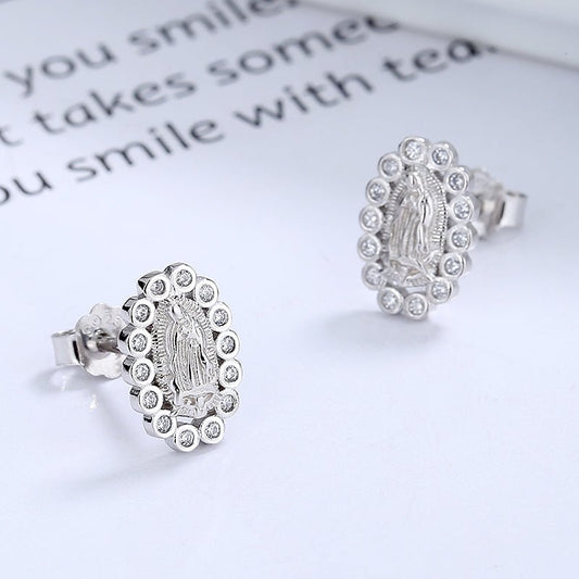 Sterling Silver Miraculous Mary Earrings with crystals - Creative Freedom Collective