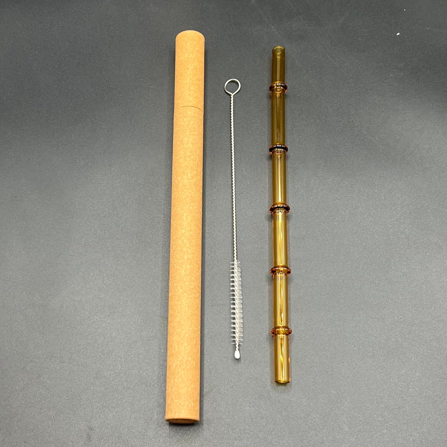 "Tiki Bamboo" 8" Reusable glass straw travel kit