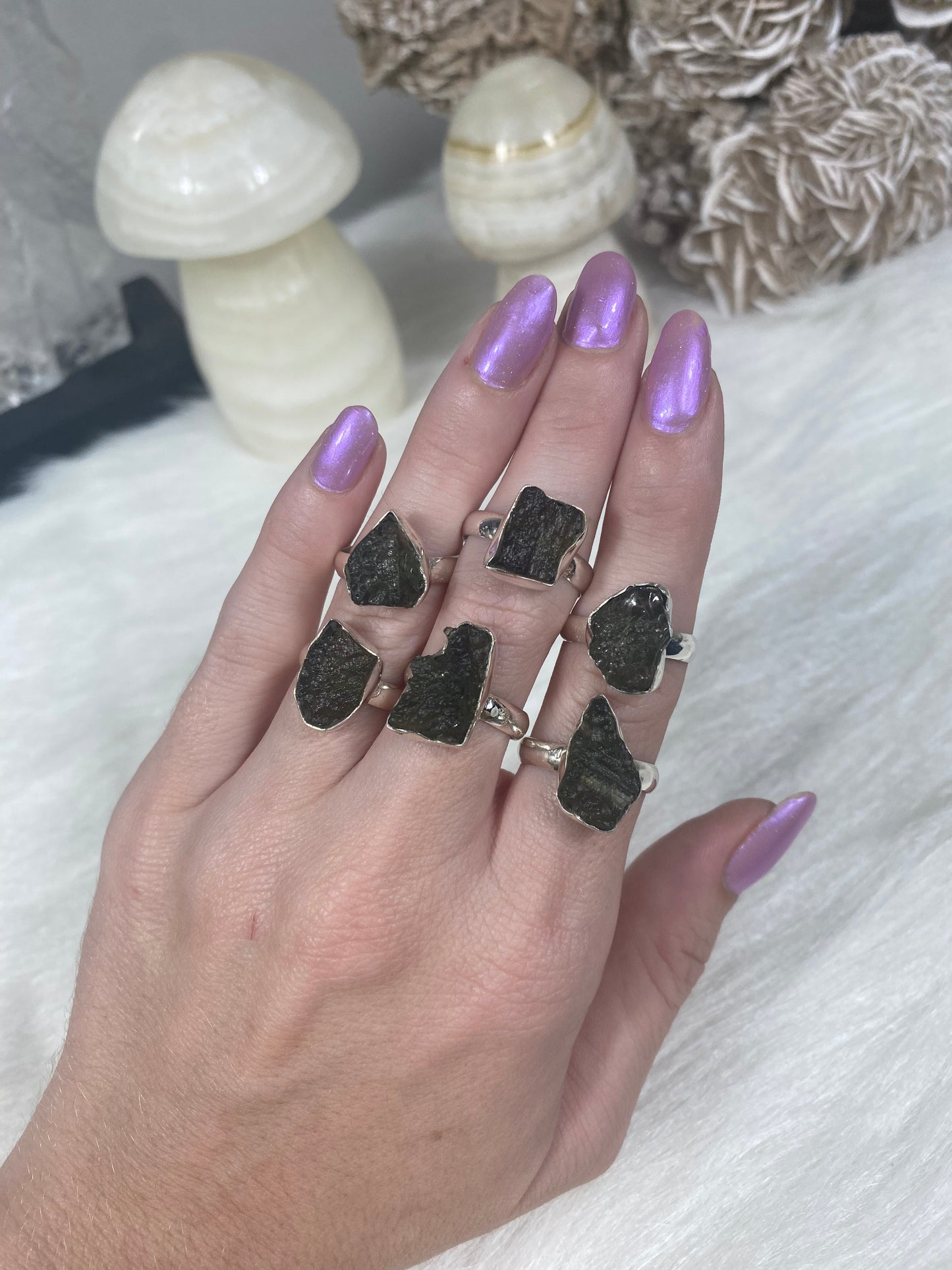 Moldavite in Sterling Silver Adjustable Ring | Genuine Tektite from Czech Republic