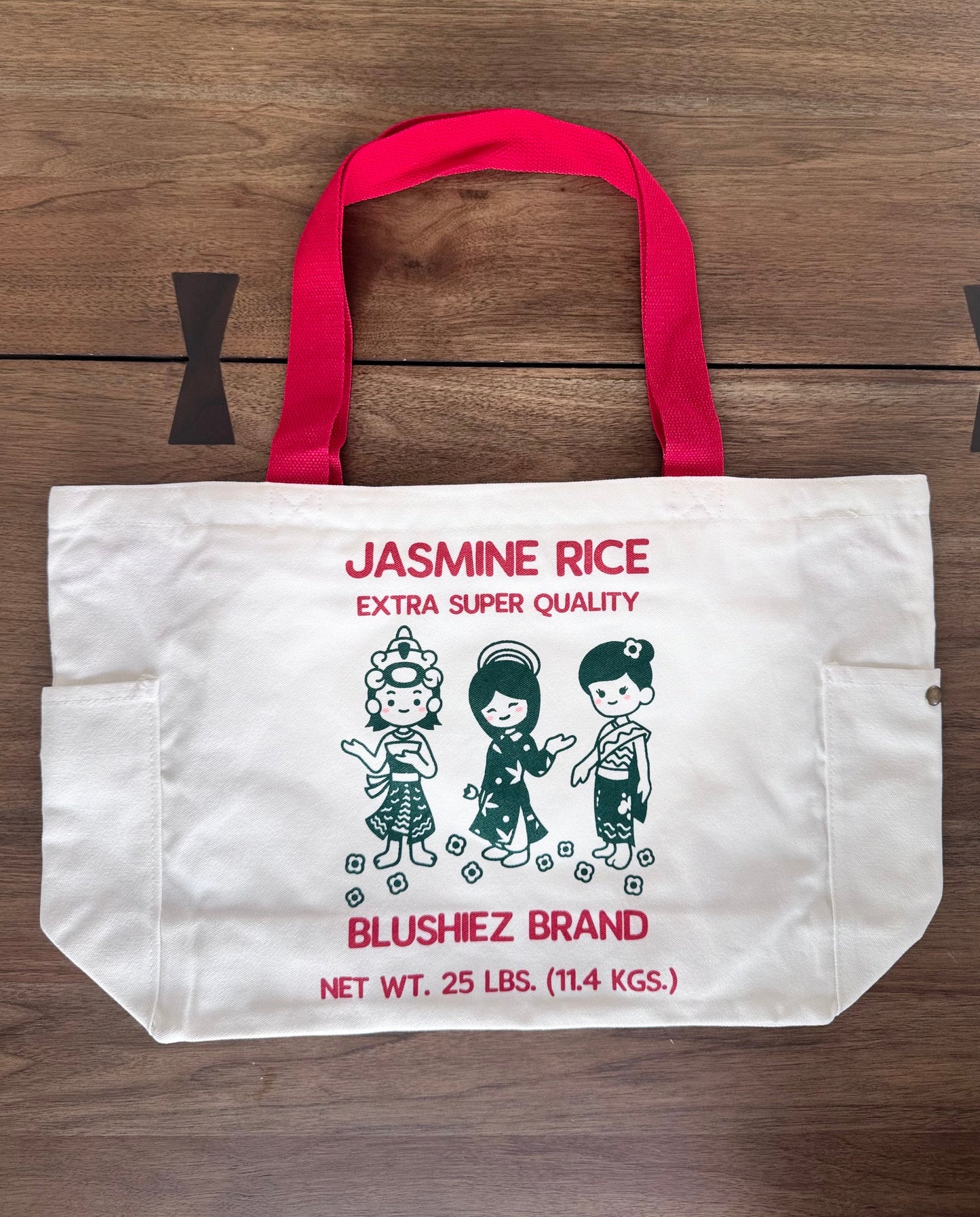 Premium Jasmine Rice Tote Bag – 15″ Canvas Zip-Top Bag with Inner & Side Pockets