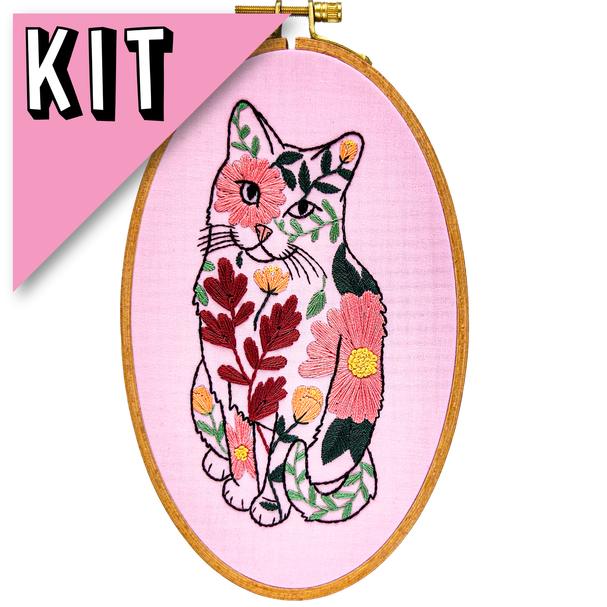 Poppy Flower Cat Embroidery Kit, 8 x 5 in. Pretty Rude Things