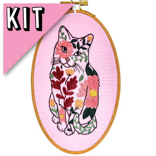 Poppy Flower Cat Embroidery Kit, 8 x 5 in. Pretty Rude Things