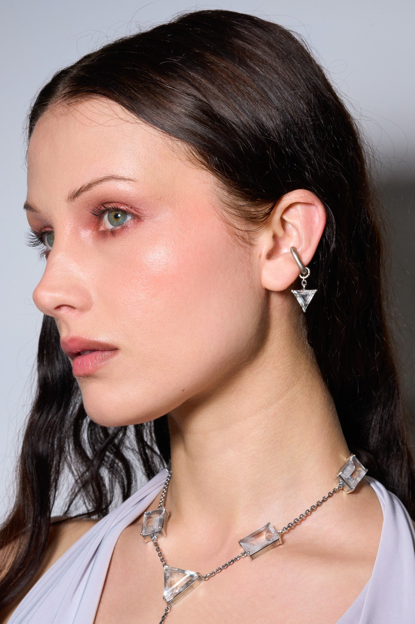 Small Escher Ear Cuff in Striated Crystal (Silver) SHIPS IN APRIL