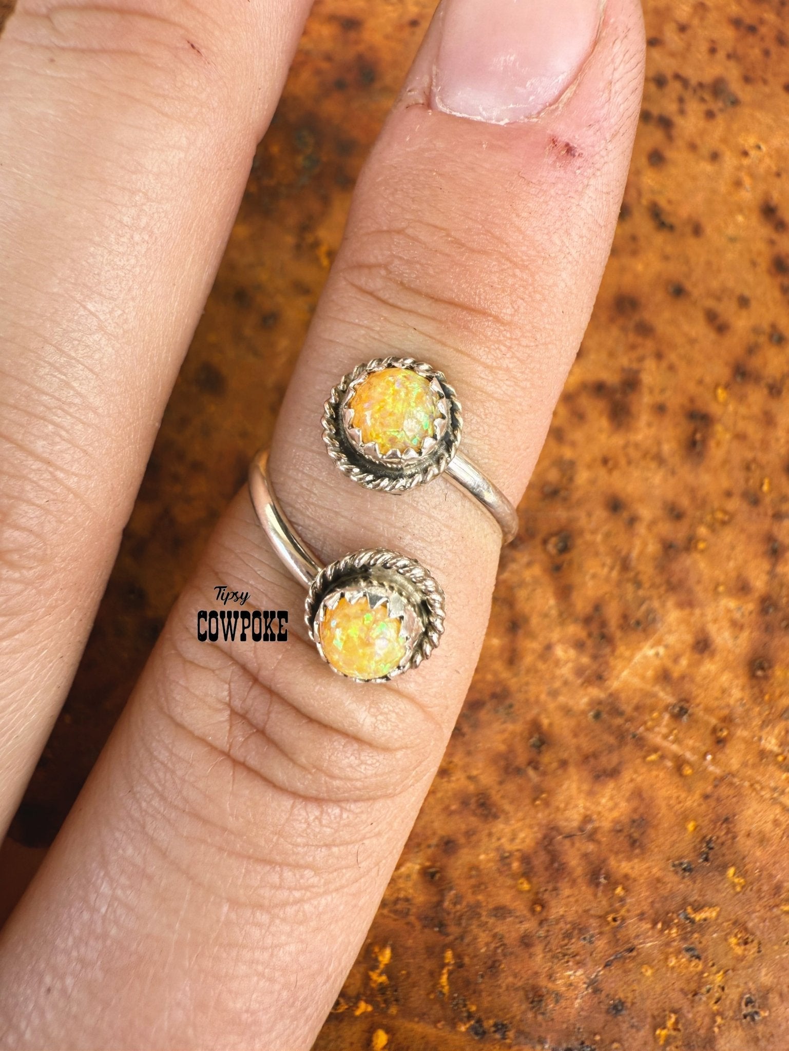 Double Daisy Yellow Opal Adjustable Ring - Creative Freedom Collective