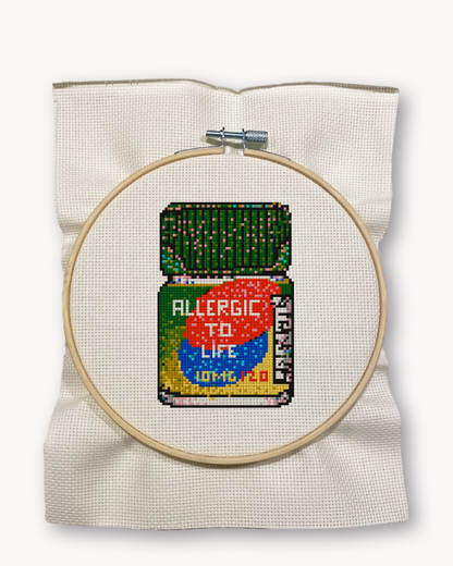 Allergic To Life Cross Stitch Kit ( LG 5 inch )