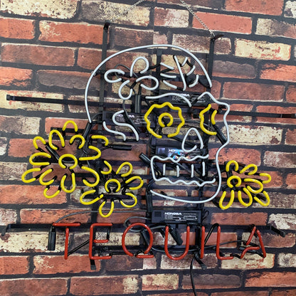 Tequila Lager Skull Bone with Flower Neon Signs Light Neon Signs Land