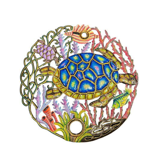 Oil Drum Top Vibrant Turtle in Ocean