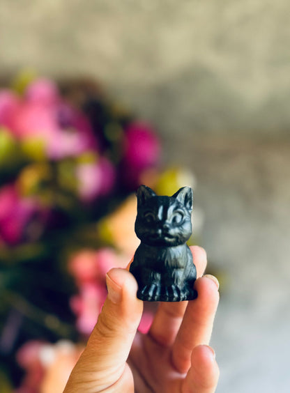 Grumpy Black Obsidian Cats, Mini Black Cat, Black Crystal Cat, Witchy Halloween Decor