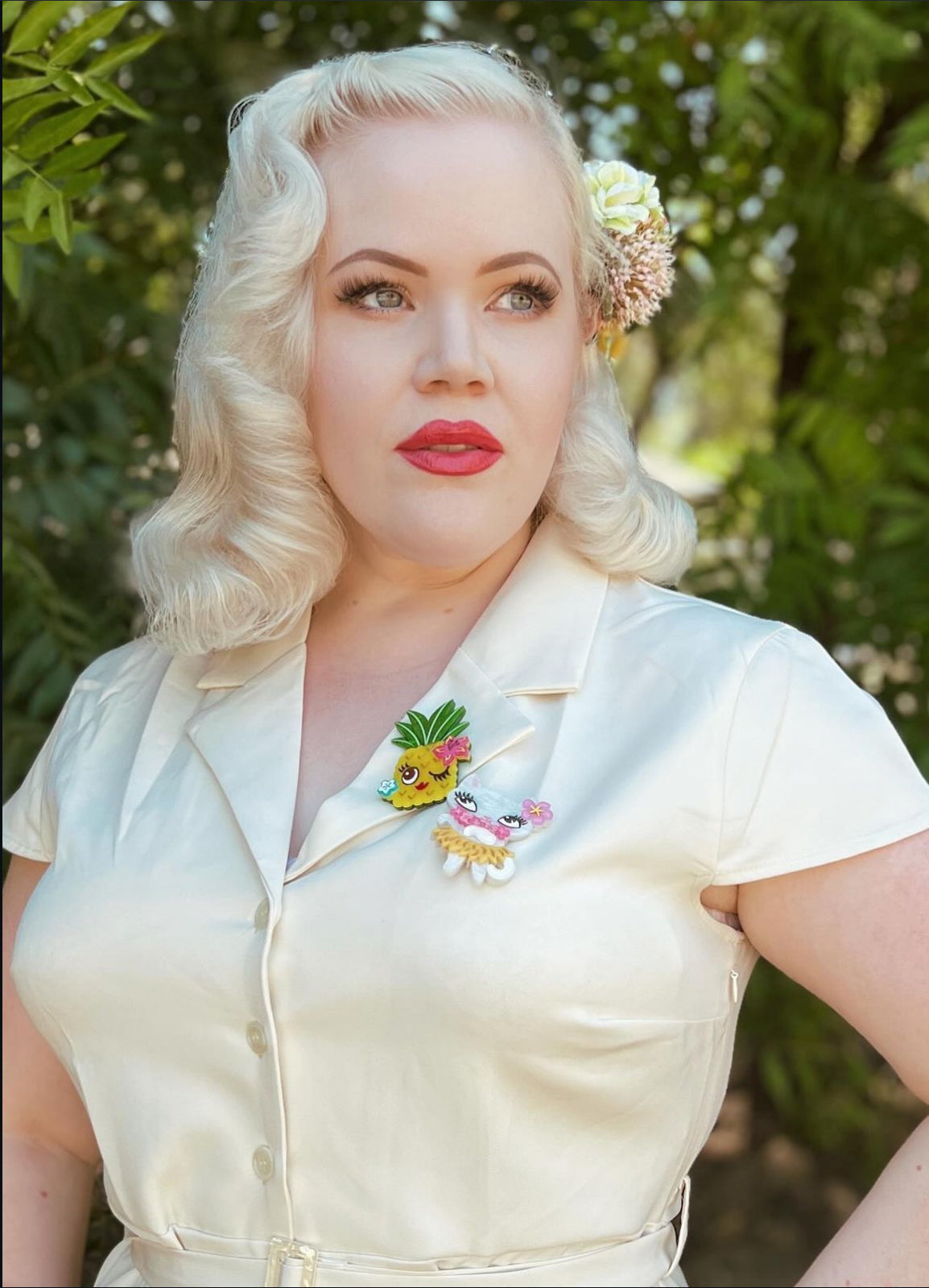 Tiki Hula Kitty Brooch by Miss Fluff x Lipstick & Chrome Quirks!