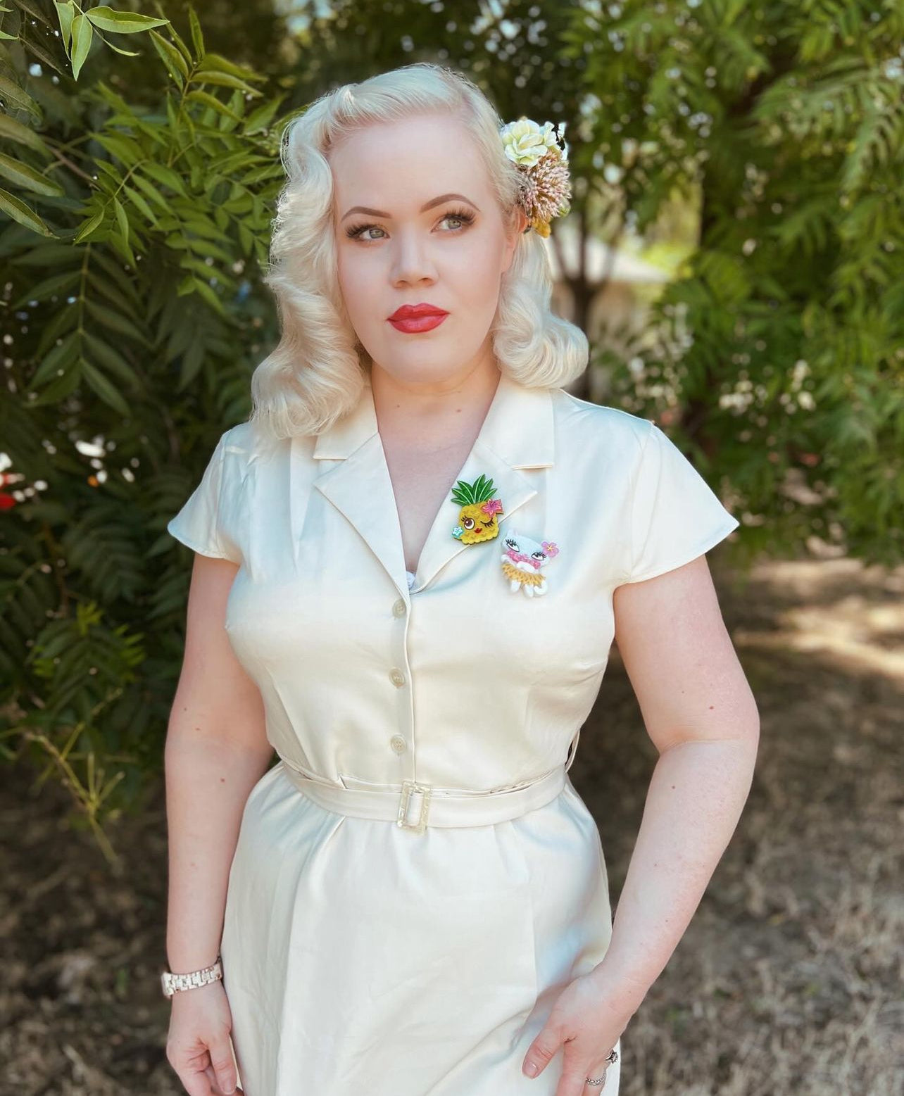 Tiki Hula Kitty Brooch by Miss Fluff x Lipstick & Chrome Quirks!