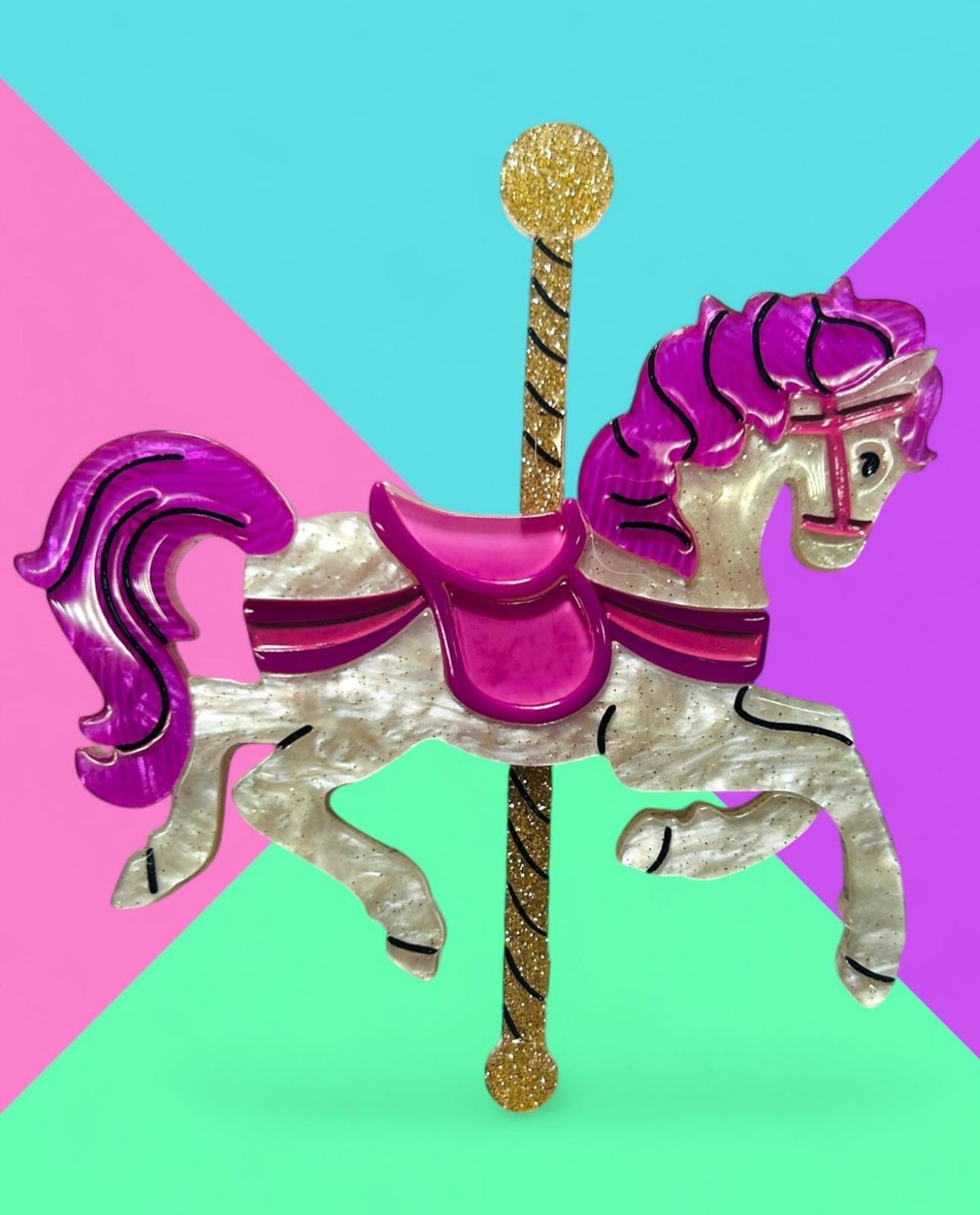 Funfair Carousel Horse Acrylic Brooch by Lipstick & Chrome x Makokot Quirks!