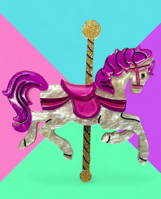 Funfair Carousel Horse Acrylic Brooch by Lipstick & Chrome x Makokot Quirks!