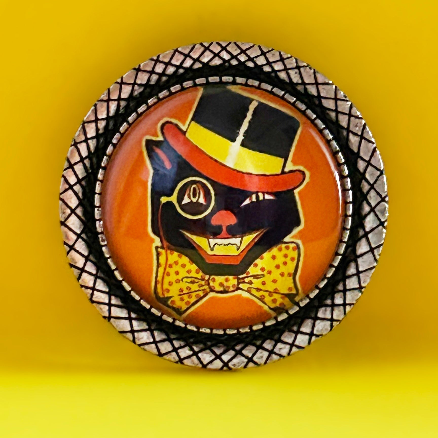 Vintage Halloween Dapper Cat Handmade Cameo Brooch Quirks!