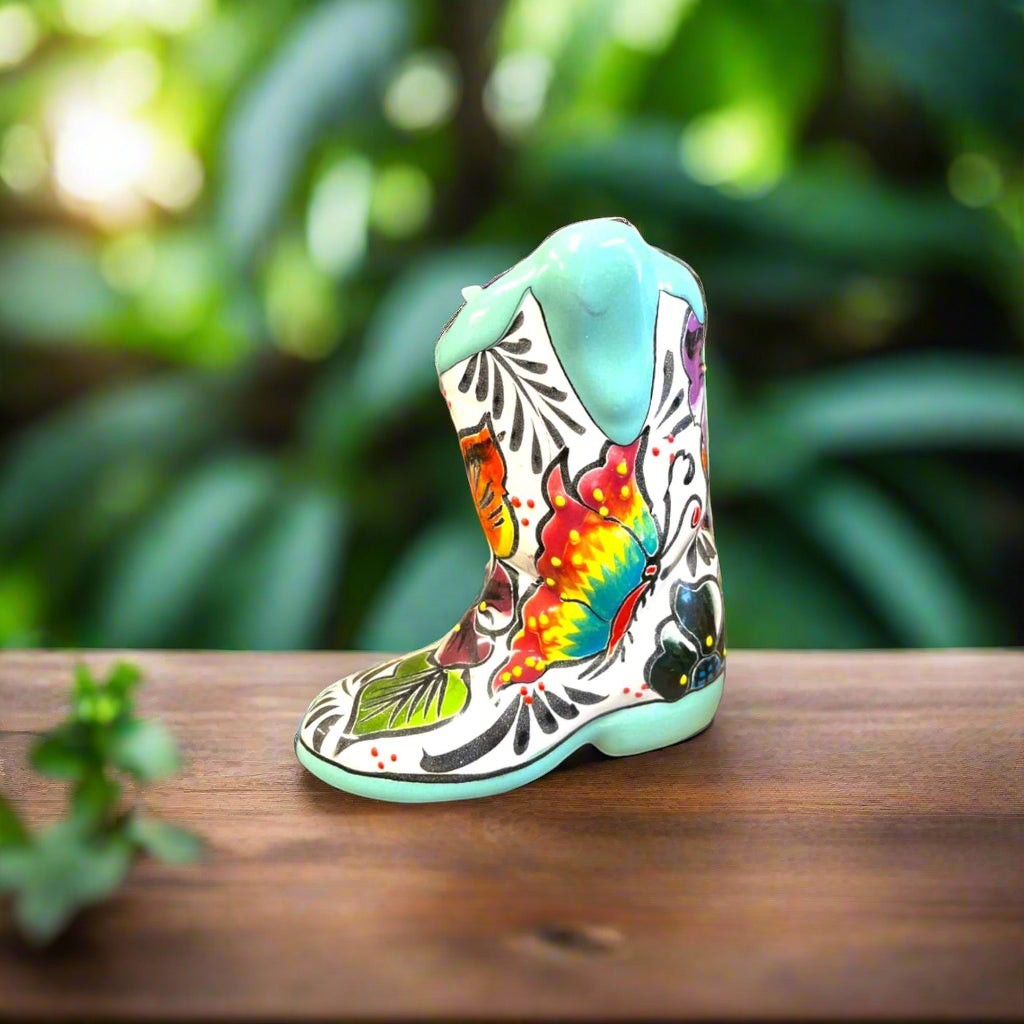 Hand-Painted Talavera Mexican Boot Flower Pot | Colorful Small Talavera Planter
