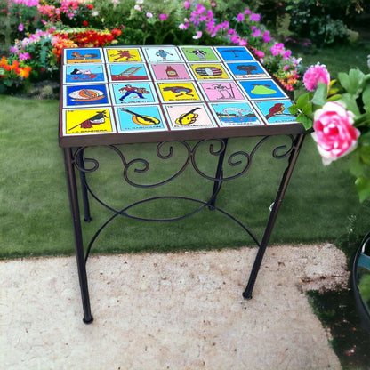 Handmade Mexican Accent End Table | Talavera Lotería Tiles