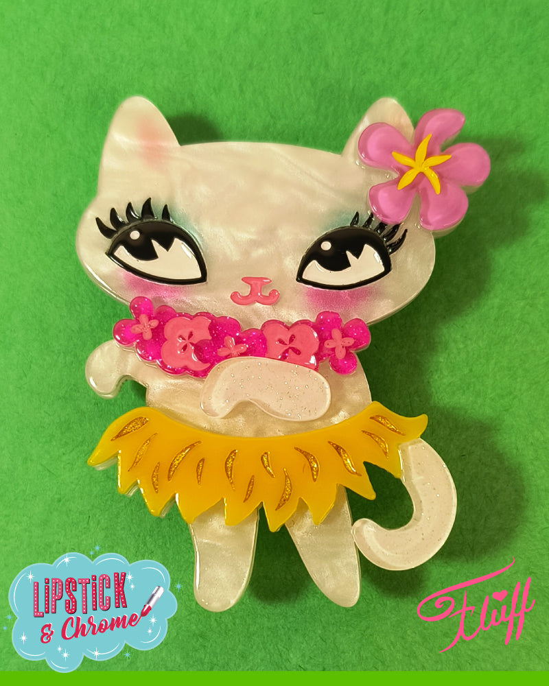 Tiki Hula Kitty Brooch by Miss Fluff x Lipstick & Chrome Quirks!