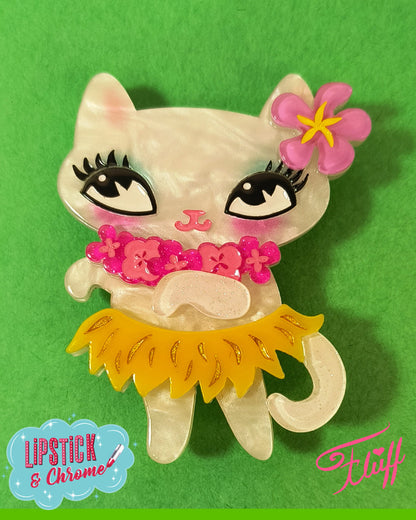 Tiki Hula Kitty Brooch by Miss Fluff x Lipstick & Chrome Quirks!