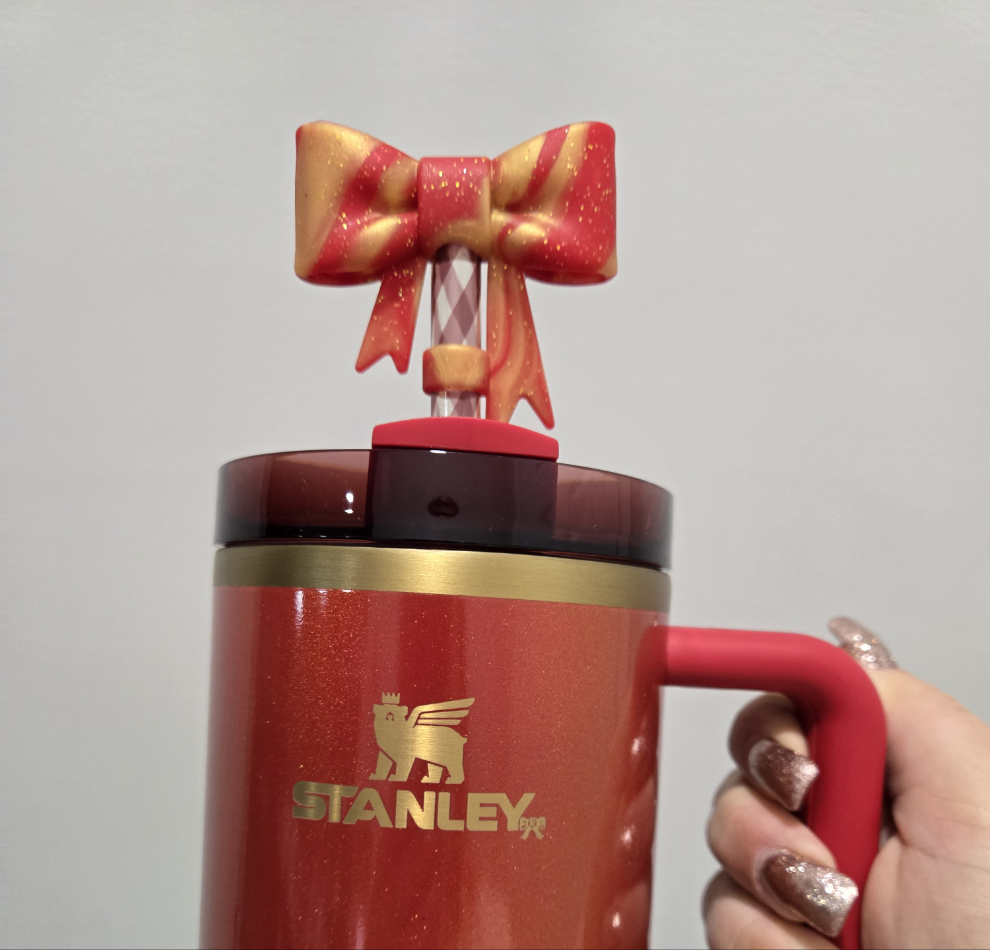 Scarlet Tinsel Glittered Bow Topper