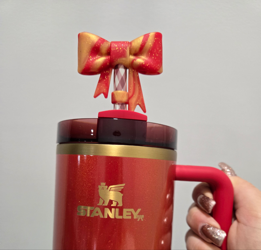 Scarlet Tinsel Glittered Bow Topper