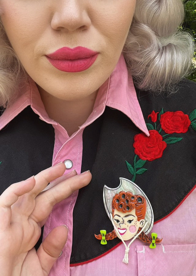 Darla the Cowgirl Brooch by Marla VonDuta x Lipstick & Chrome Quirks!