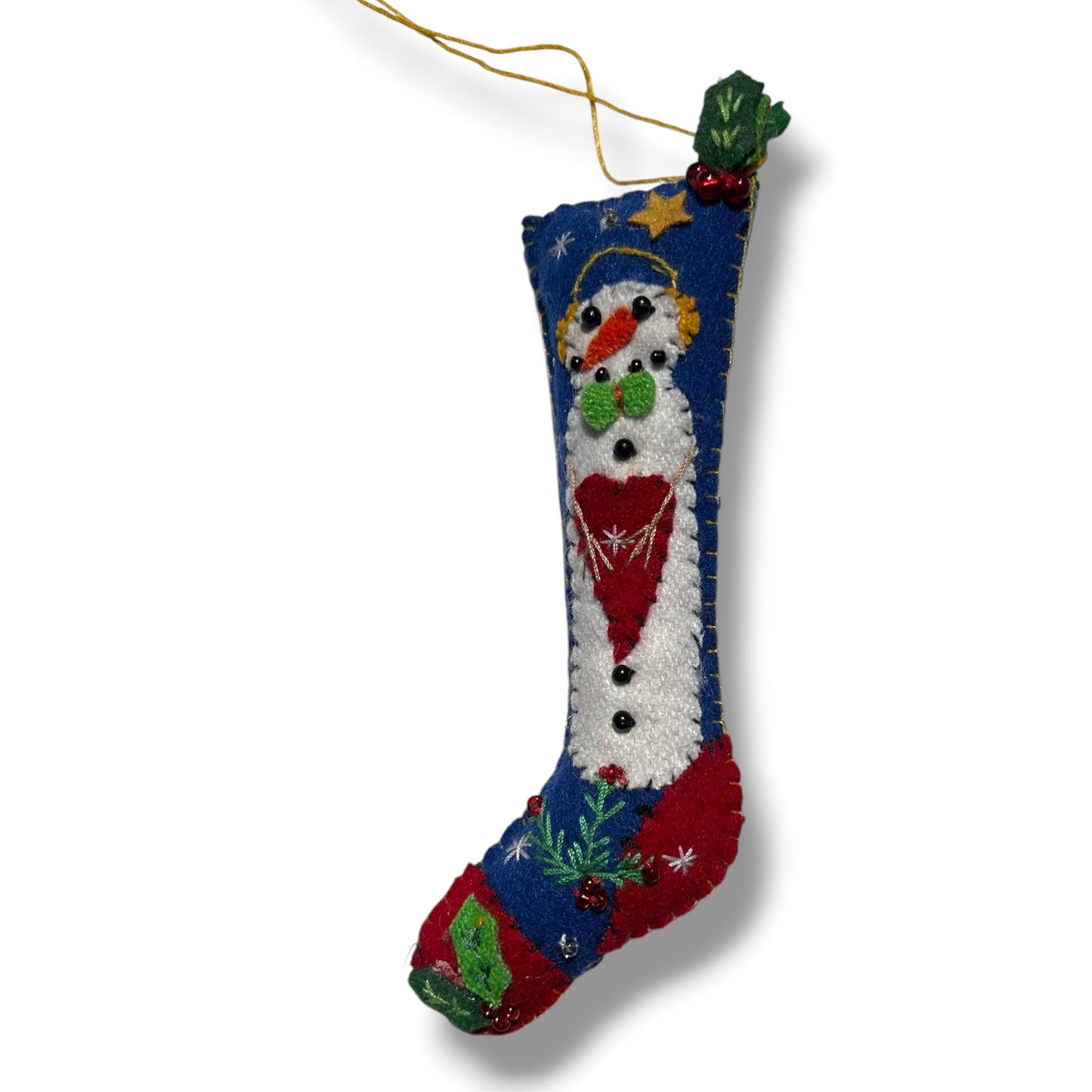 5.5" Blue Stocking w/Snowman Handcrafted Felt Ornament