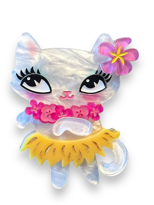 Tiki Hula Kitty Brooch by Miss Fluff x Lipstick & Chrome Quirks!