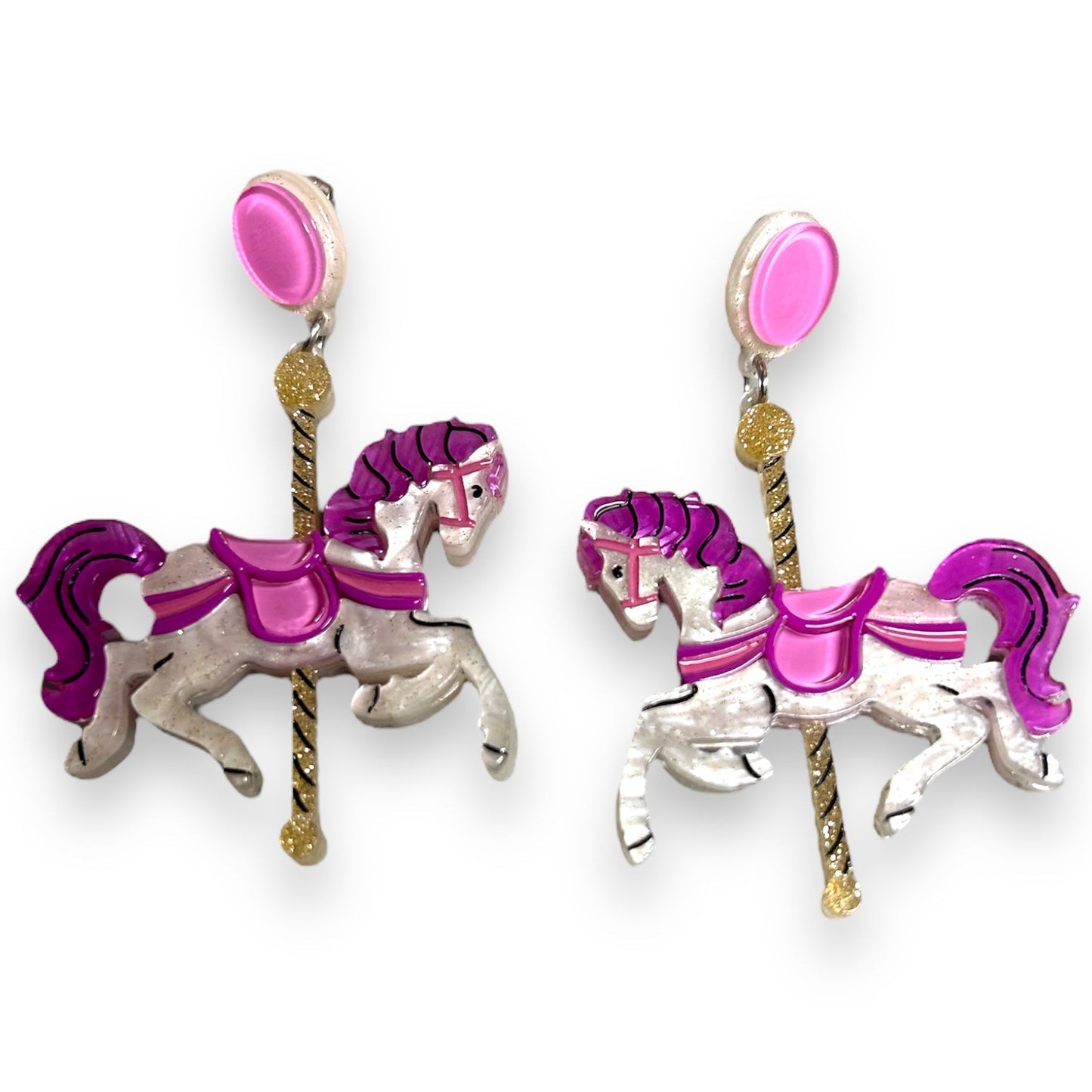 Funfair Carousel Horse Acrylic Earrings by Lipstick & Chrome x Makokot Quirks!