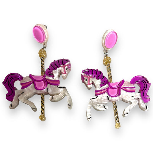 Funfair Carousel Horse Acrylic Earrings by Lipstick & Chrome x Makokot Quirks!