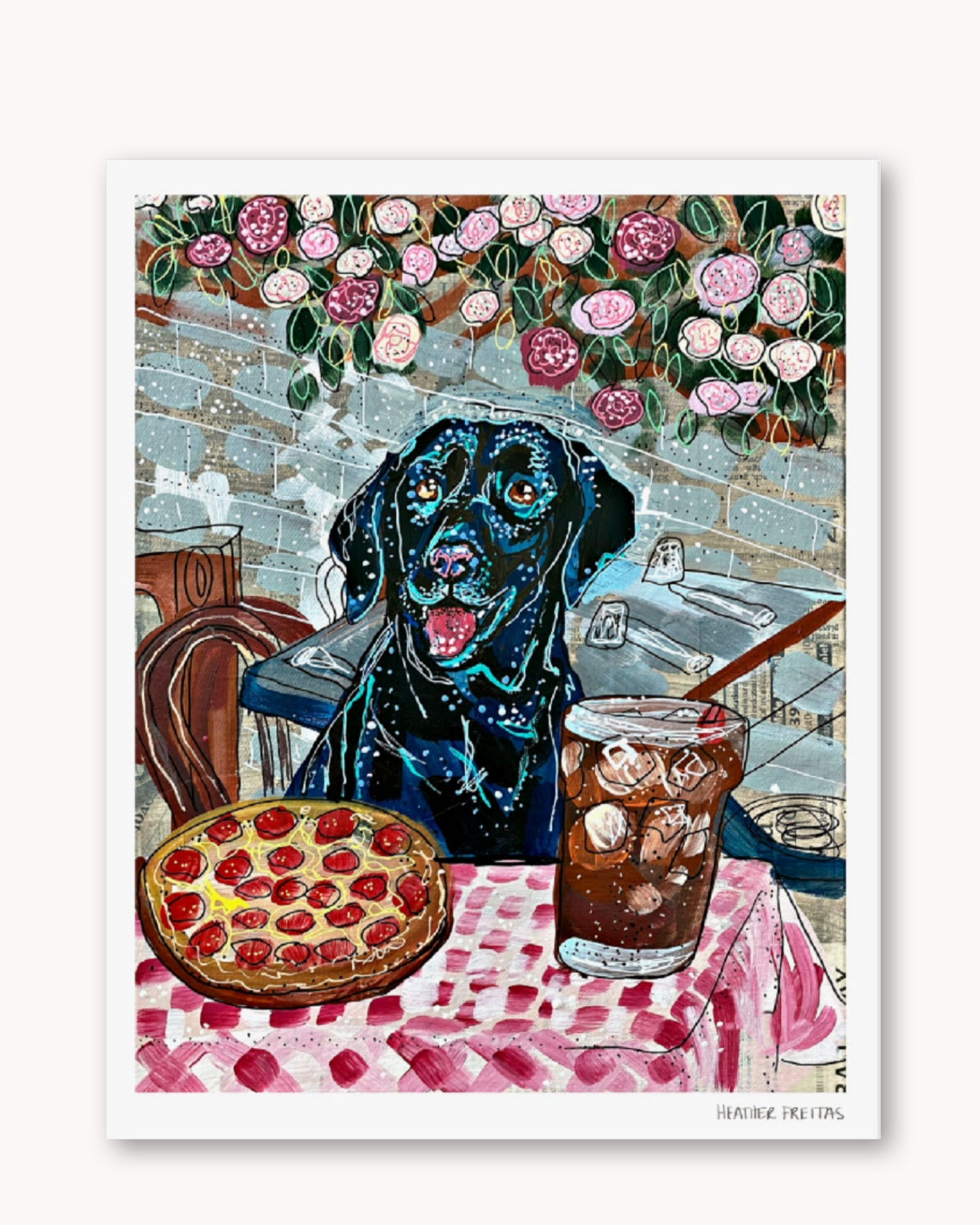 Black Lab Dining Fine Art Print