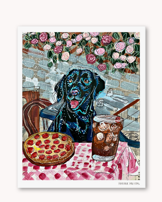 Black Lab Dining Fine Art Print