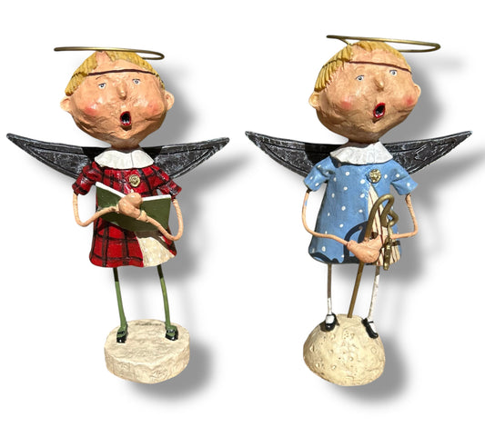 UNBOXED Choir Angels Set of 2 Lori Mitchell Collectible Figurines RETIRED & RARE Quirks!
