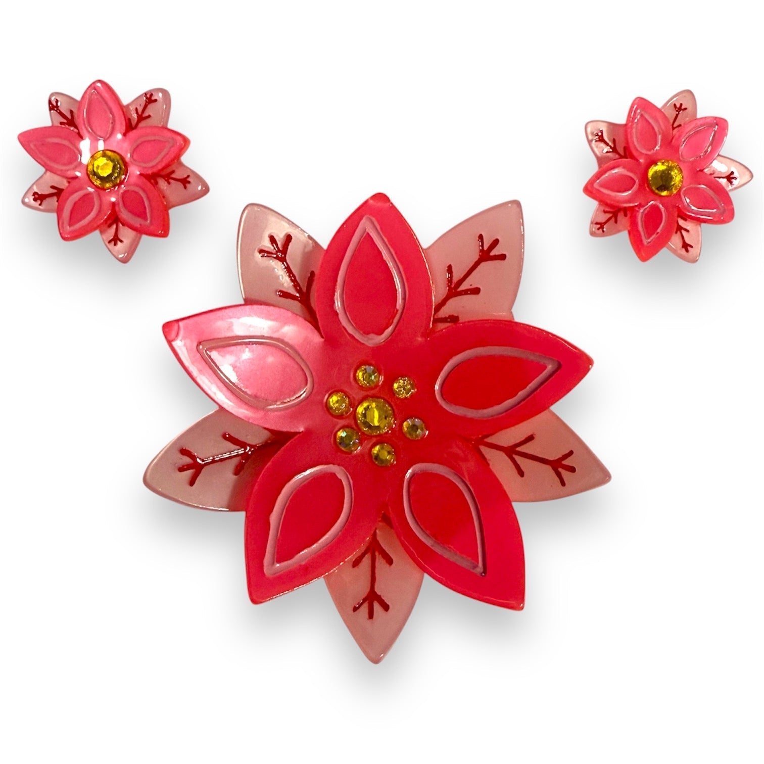 Pretty Poinsettia Brooch & Earring Set by Lipstick & Chrome Quirks!