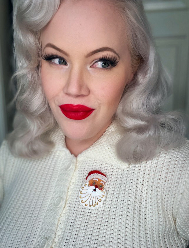 Starry Eyed Santa Brooch by 50's Vintage Dame x Lipstick & Chrome Quirks!