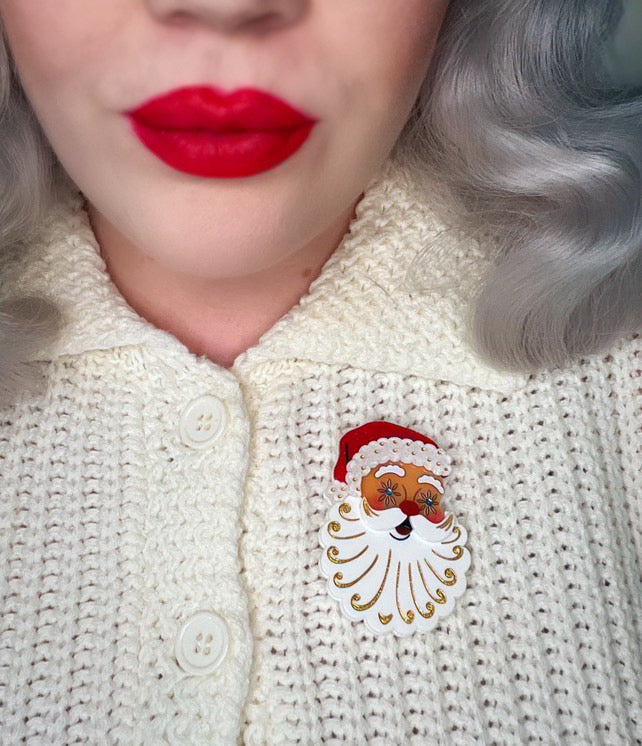 Starry Eyed Santa Brooch by 50's Vintage Dame x Lipstick & Chrome Quirks!