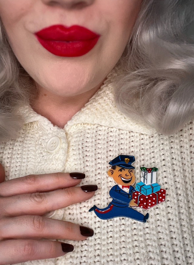 Christmas Happy Mail Brooch by 50's Vintage Dame x Lipstick & Chrome Quirks!