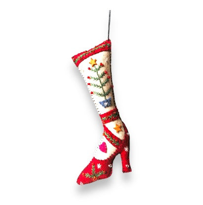 6.5" Red High Heeled Shoe w/White Stocking & Tree Branch Quirks!