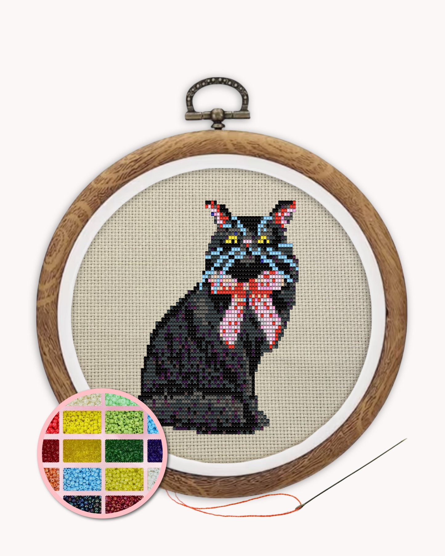 Black Persian Cat With Bow Beaded Art Kit ( M 4 inch )