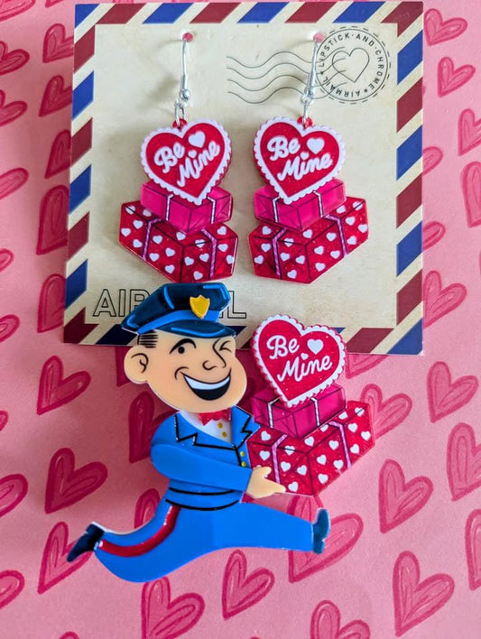 Valentine's Happy Mail Brooch & Earrings Set by 50's Vintage Dame x Lipstick & Chrome Quirks!